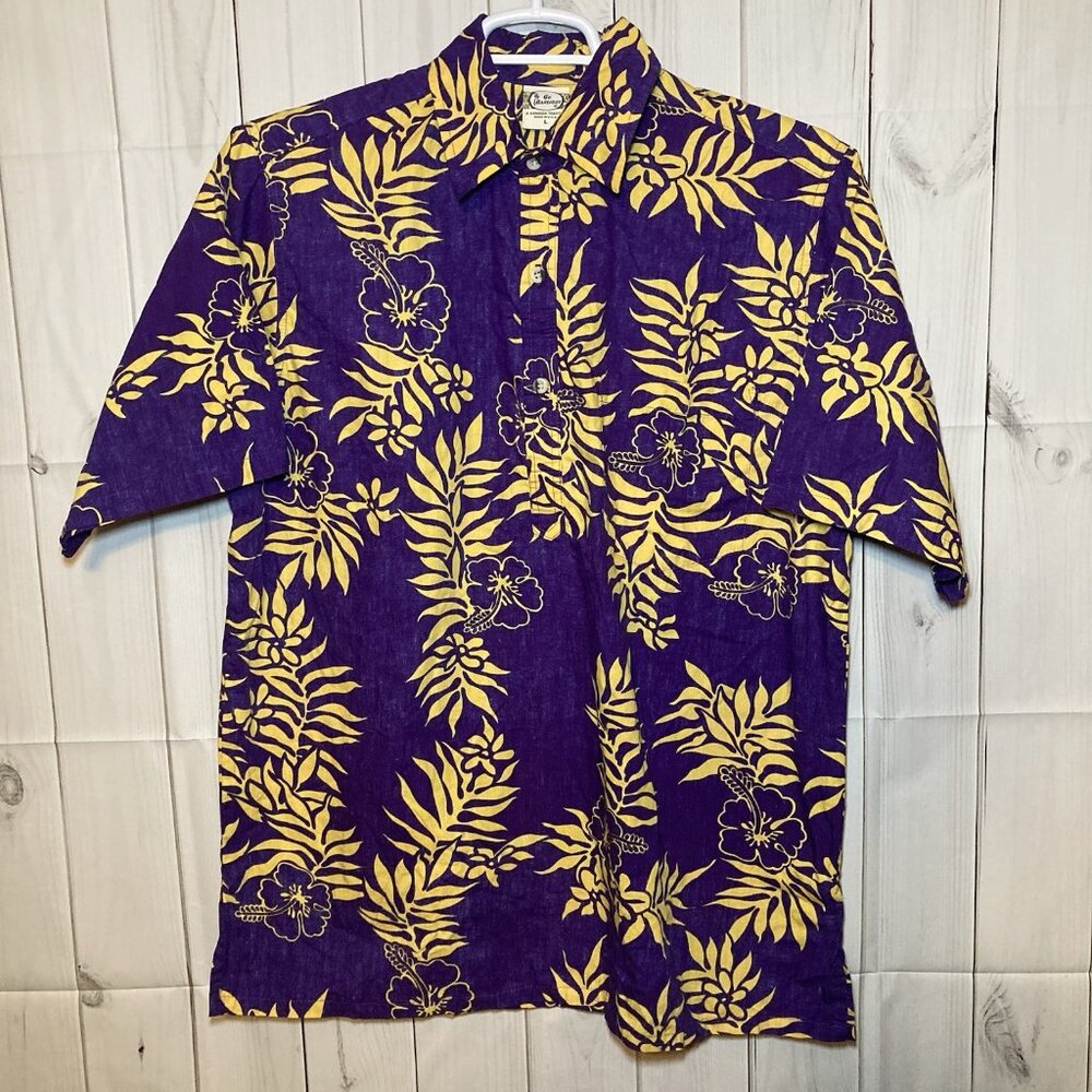 Go Barefoot Hawaiian Pullover Shirt Men Large Reverse Print Floral Made In USA